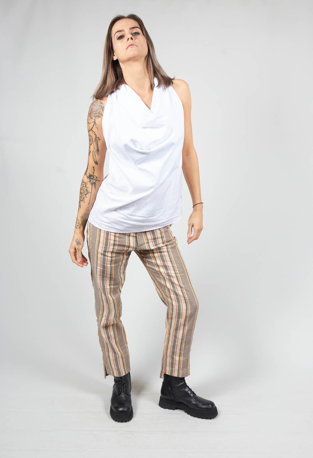 Sleeveless Blouse with Cowl Neck in White