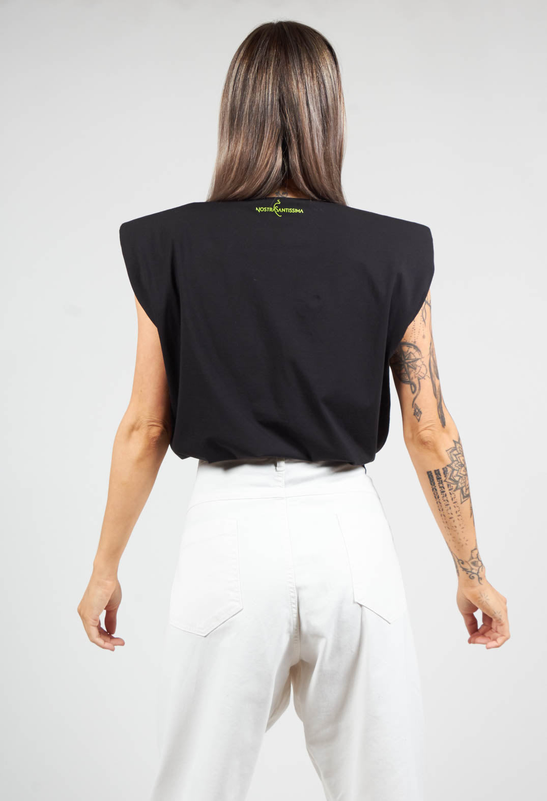 Sleeveless Top with Shoulder Pads in Black