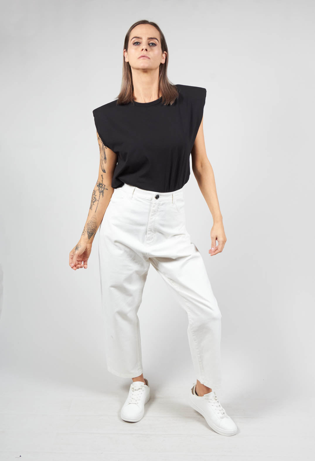 Sleeveless Top with Shoulder Pads in Black