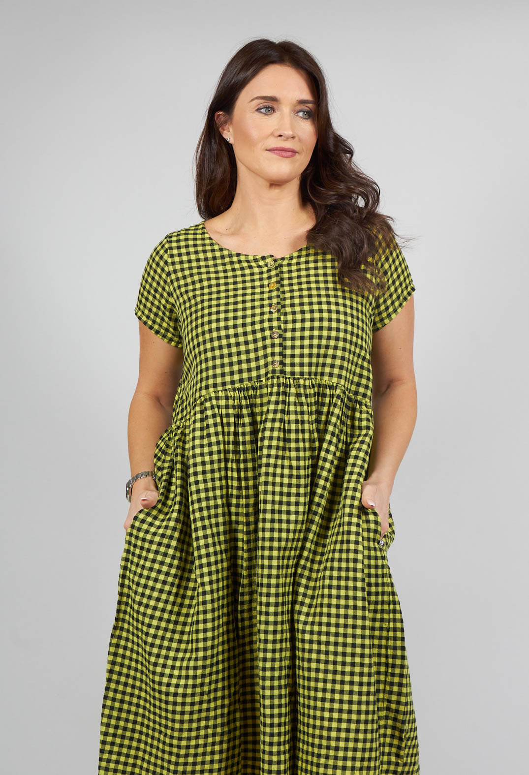 Lobideal Checkered Dress in Ingwer Yellow and Black Check