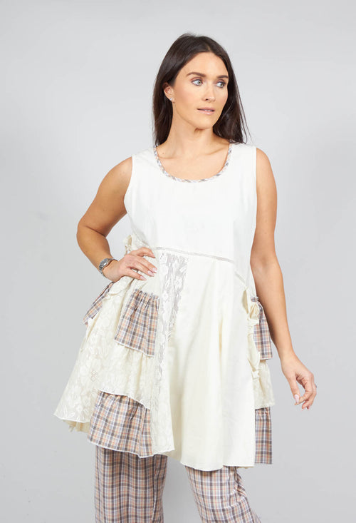 Sleeveless A Line Top with Francoise Tartan Detail in Cream