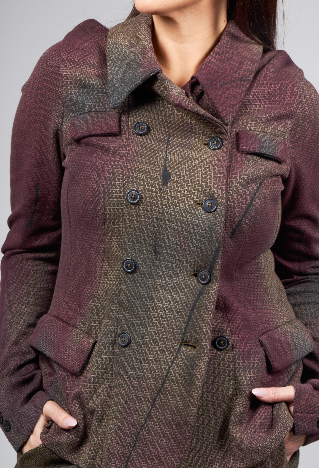 Double Breasted Jacket with Pointed Collar in Umbra Paint