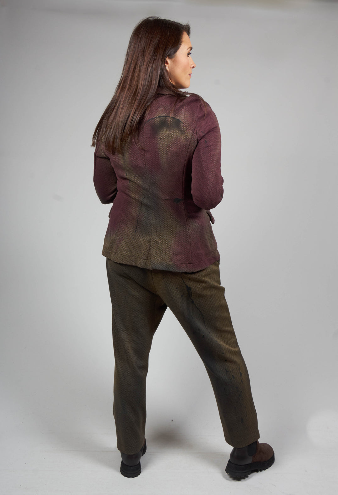 Double Breasted Jacket with Pointed Collar in Umbra Paint