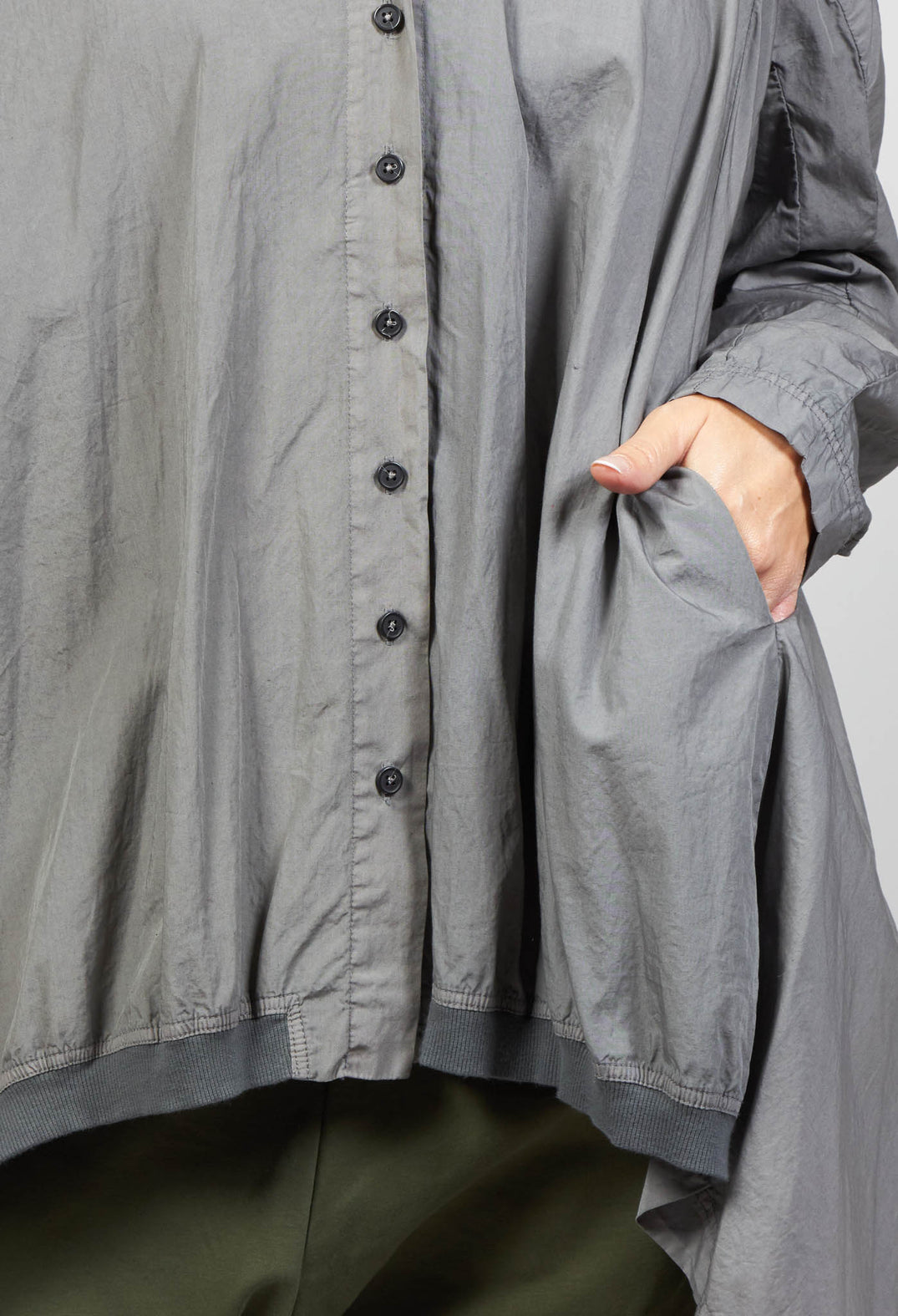 Long Cotton Shirt Dress with Asymmetric Hem in Grey