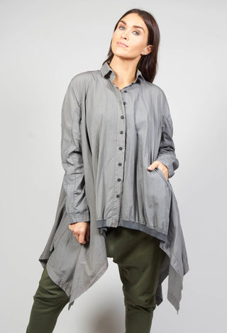 Long Cotton Shirt Dress with Asymmetric Hem in Grey