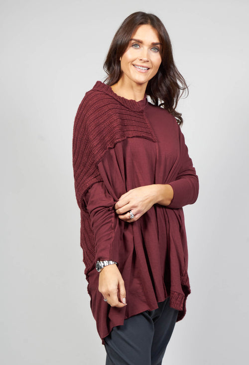 Relaxed Fit Jumper with Rib Detail in Wine