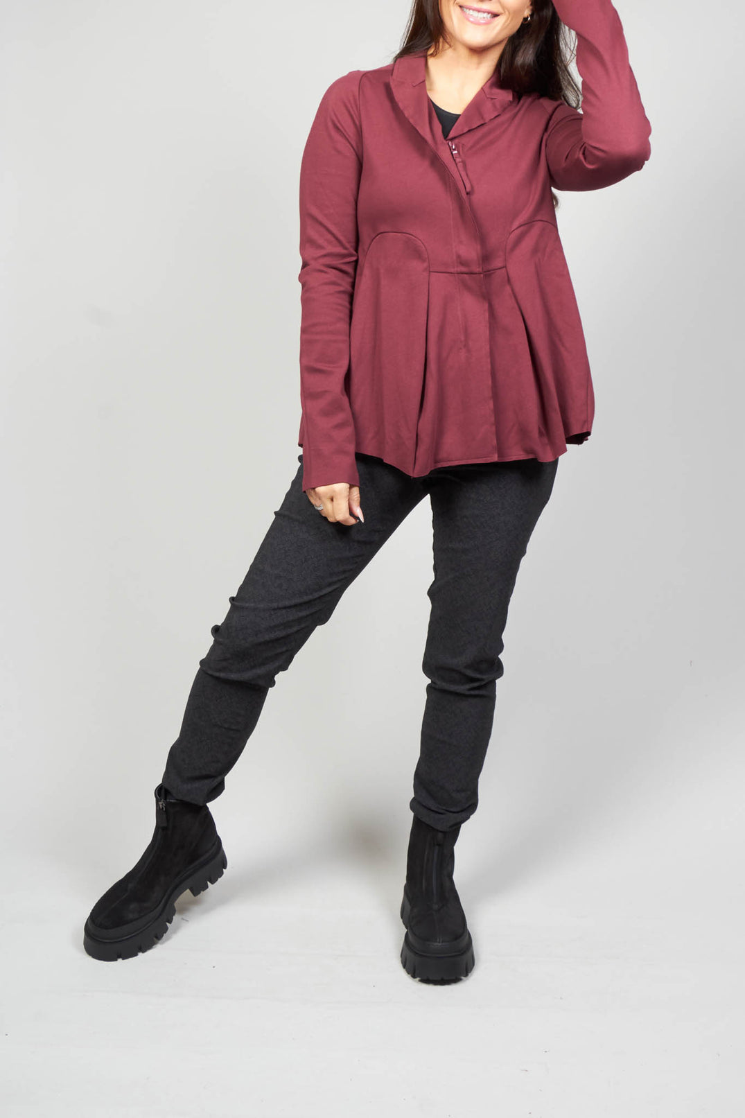 Jersey Jacket with Tulip Hem in Wine