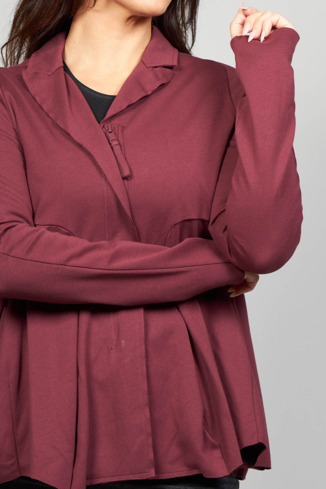 Jersey Jacket with Tulip Hem in Wine