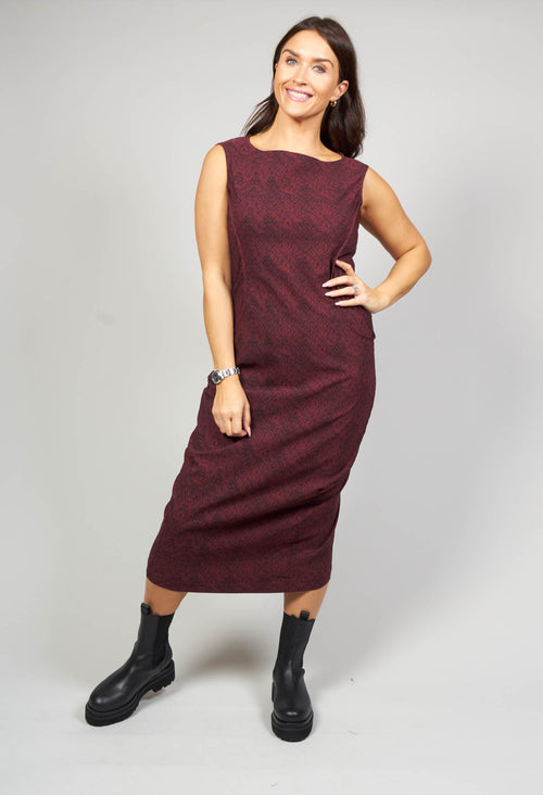 Fitted Midi Dress with Stretch in Wine Faux