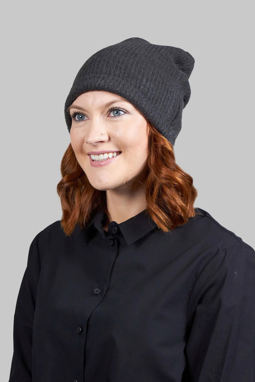 Ribbed Knit Beanie Hat in Slate