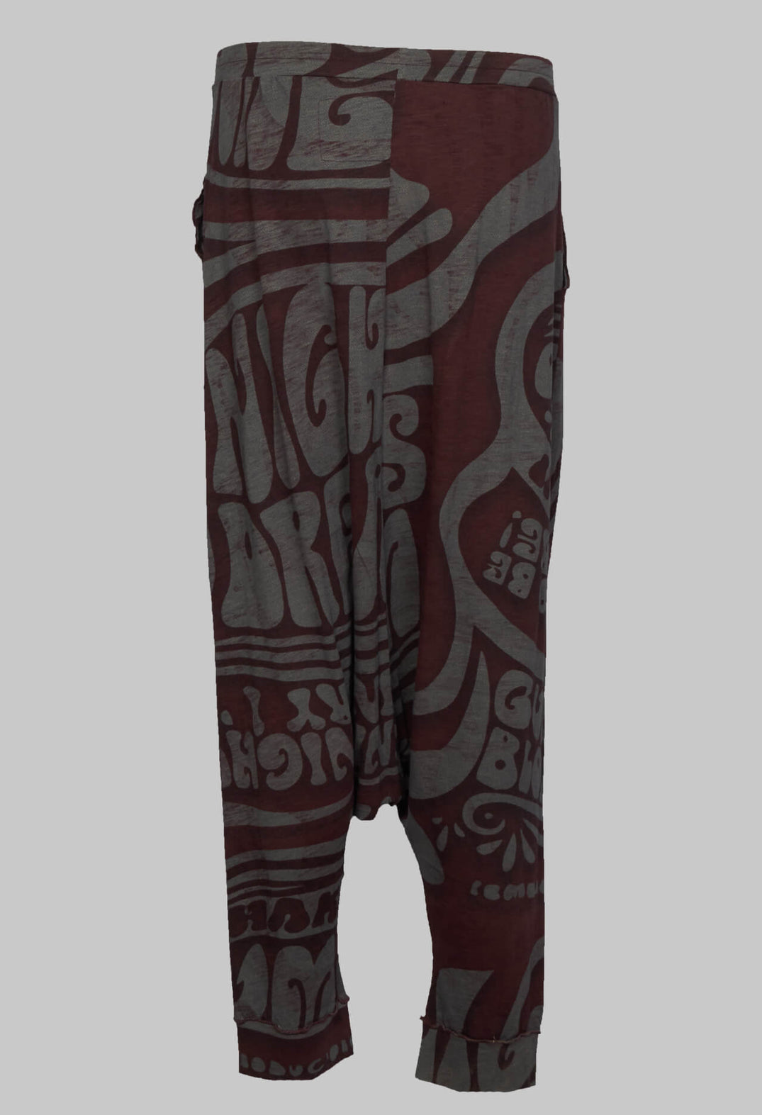 Low Drop Crotch Jersey Trousers in Wine Print