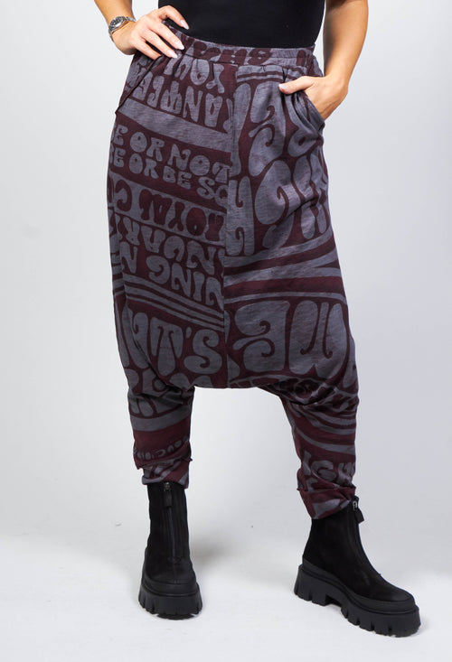 Low Drop Crotch Jersey Trousers in Wine Print
