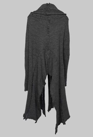 Long Sleeved Cardigan with Asymmetric Hem in Grey Melange