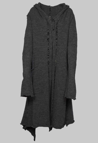 Long Sleeved Cardigan with Asymmetric Hem in Grey Melange