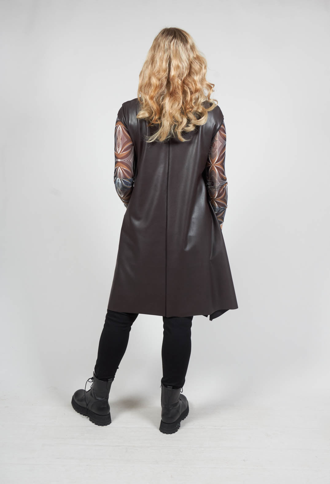 Leather Look A Line Dress in Brown