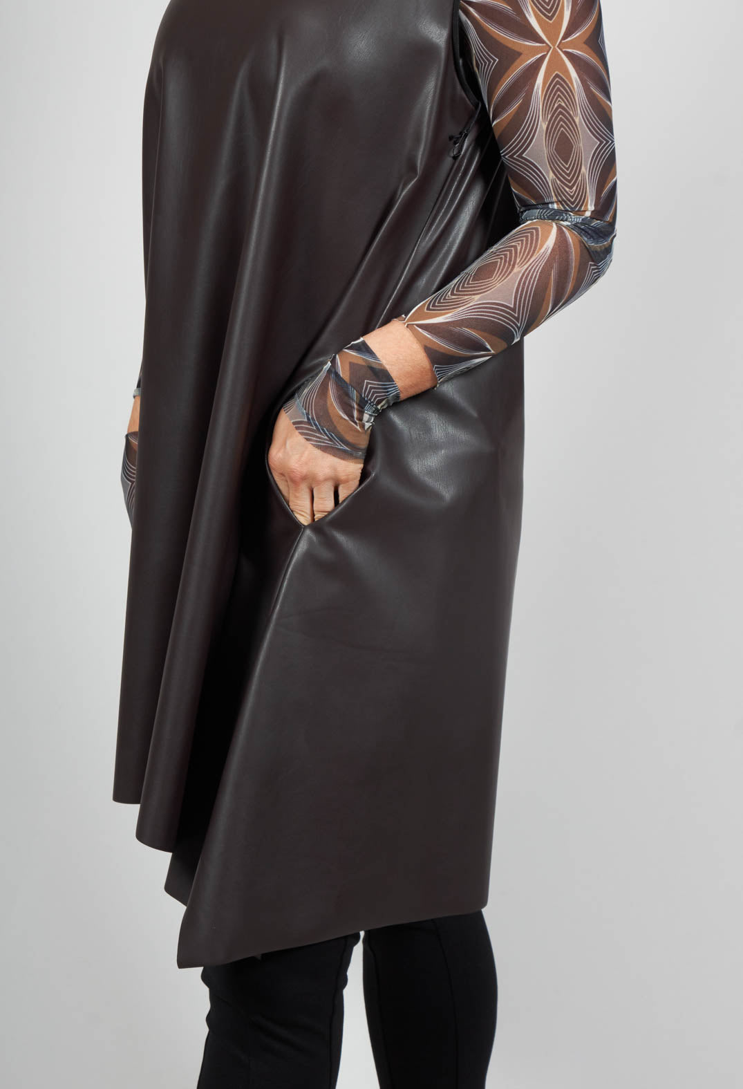 Leather Look A Line Dress in Brown