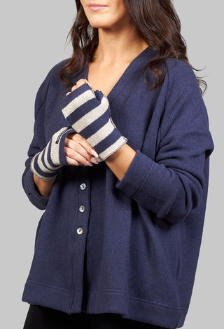 Striped Fingerless Gloves in Navy