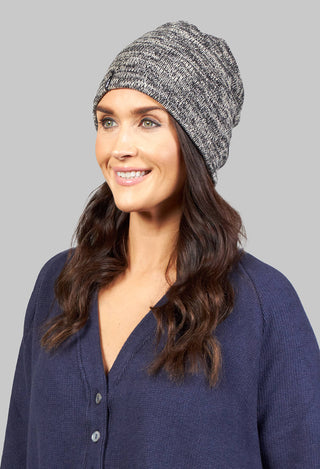 Beanie Hat in Almost Black and Beige