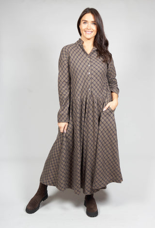 Collar Tartan Wool Dress in Grey