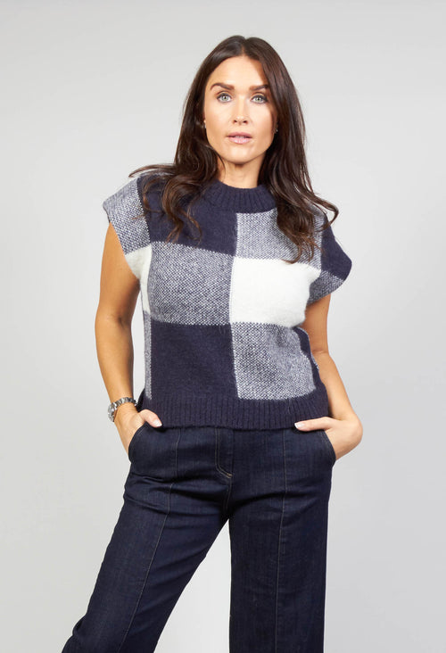 Knitted Vest Checked Jaquard in Navy