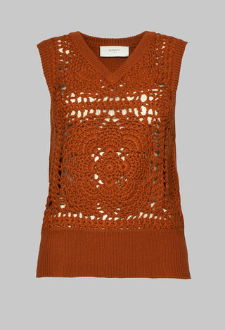 V Neck Crochet Style Tank Top in Tan