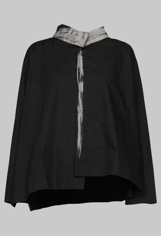 Asymmetric Hem Shirt with Print in Black