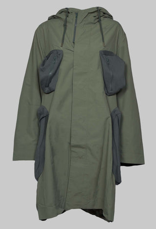 Hooded Utility Coat with Pockets in Light Khaki