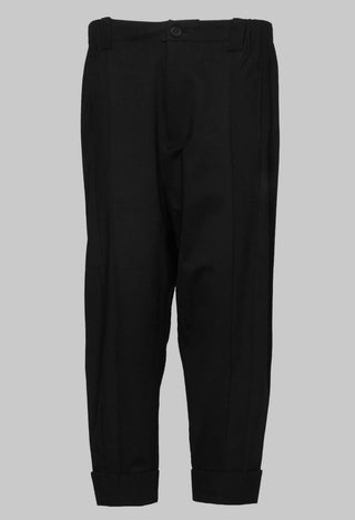 Dual Fabric Tapered Trousers in Black