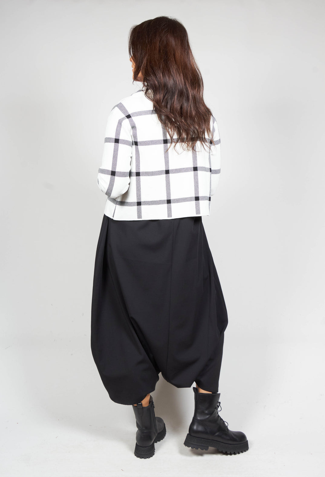 Short Cardigan with Check Design in White