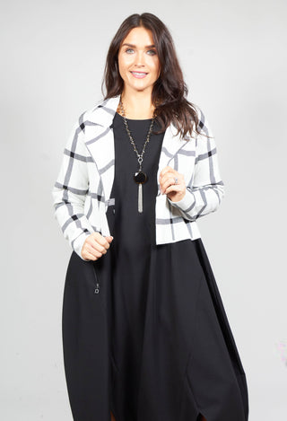 Short Cardigan with Check Design in White