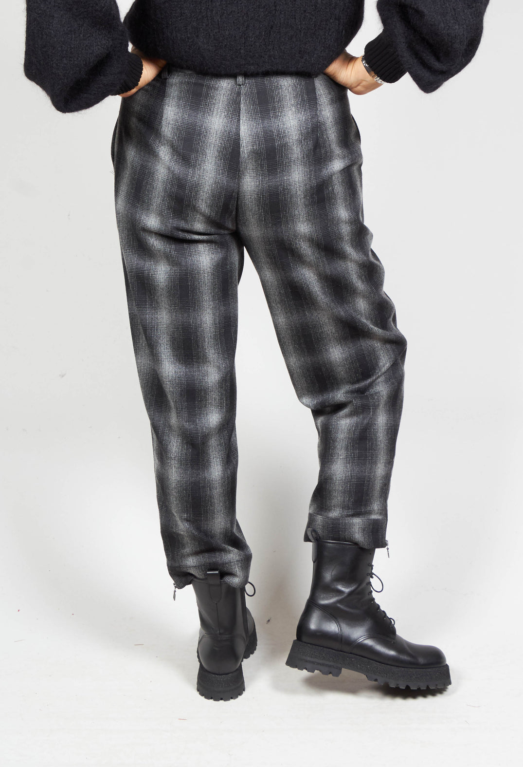 Straight Leg Trousers in Black Check