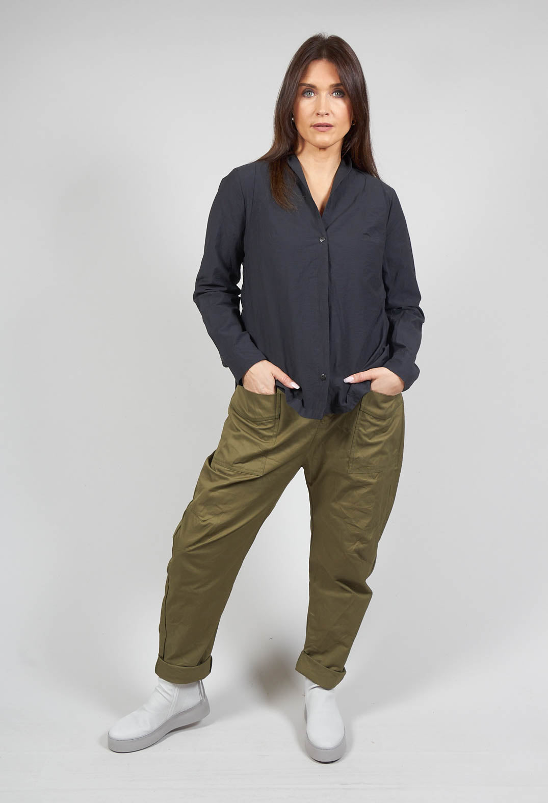 Jacy Shirt with Overlay Detail in Ardoise