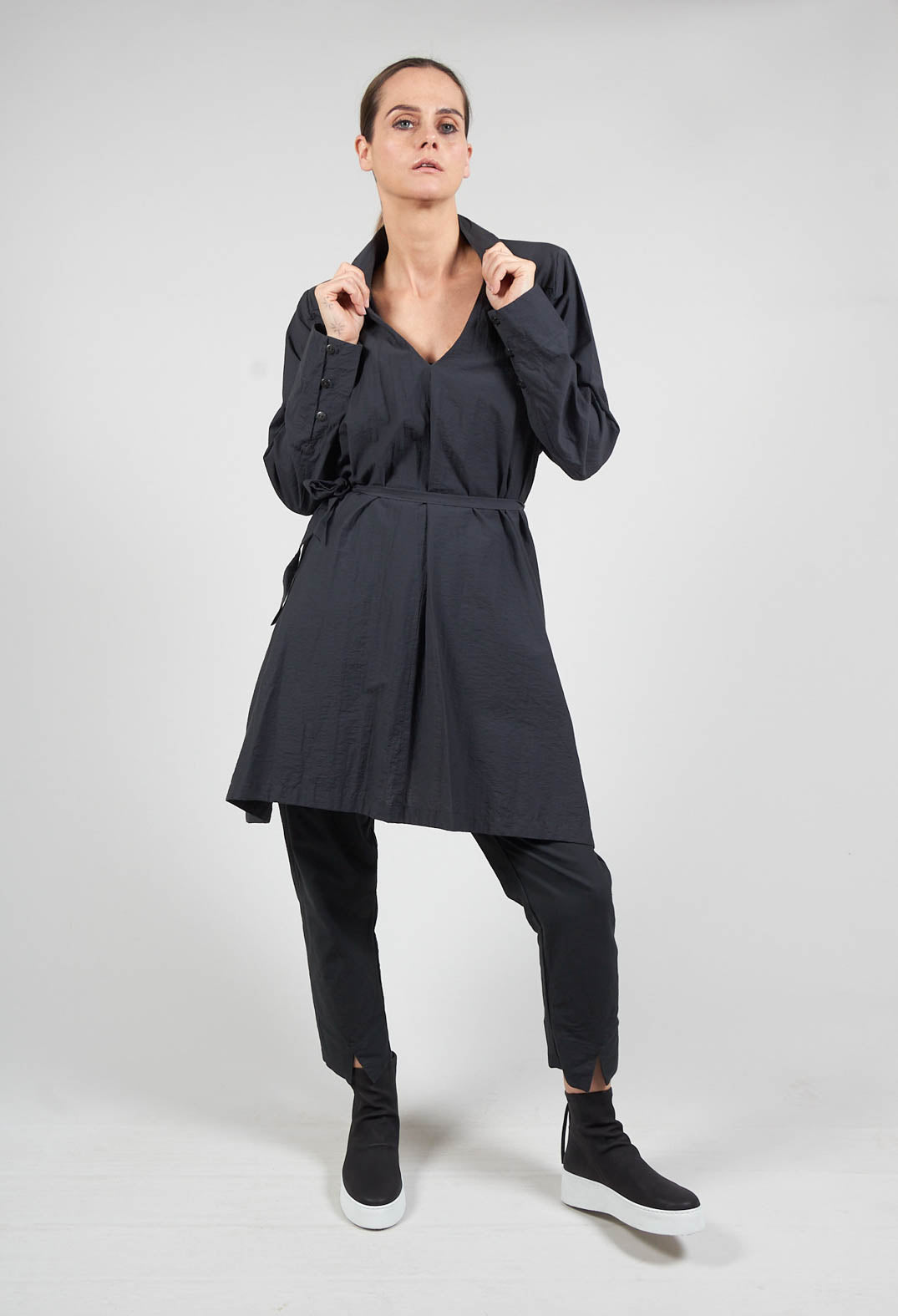 Layered Long Line Shirt in Ardoise