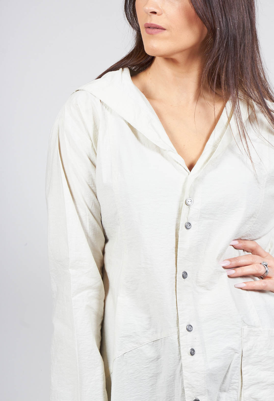 Oversized Hooded Istu Tunic in White Clay