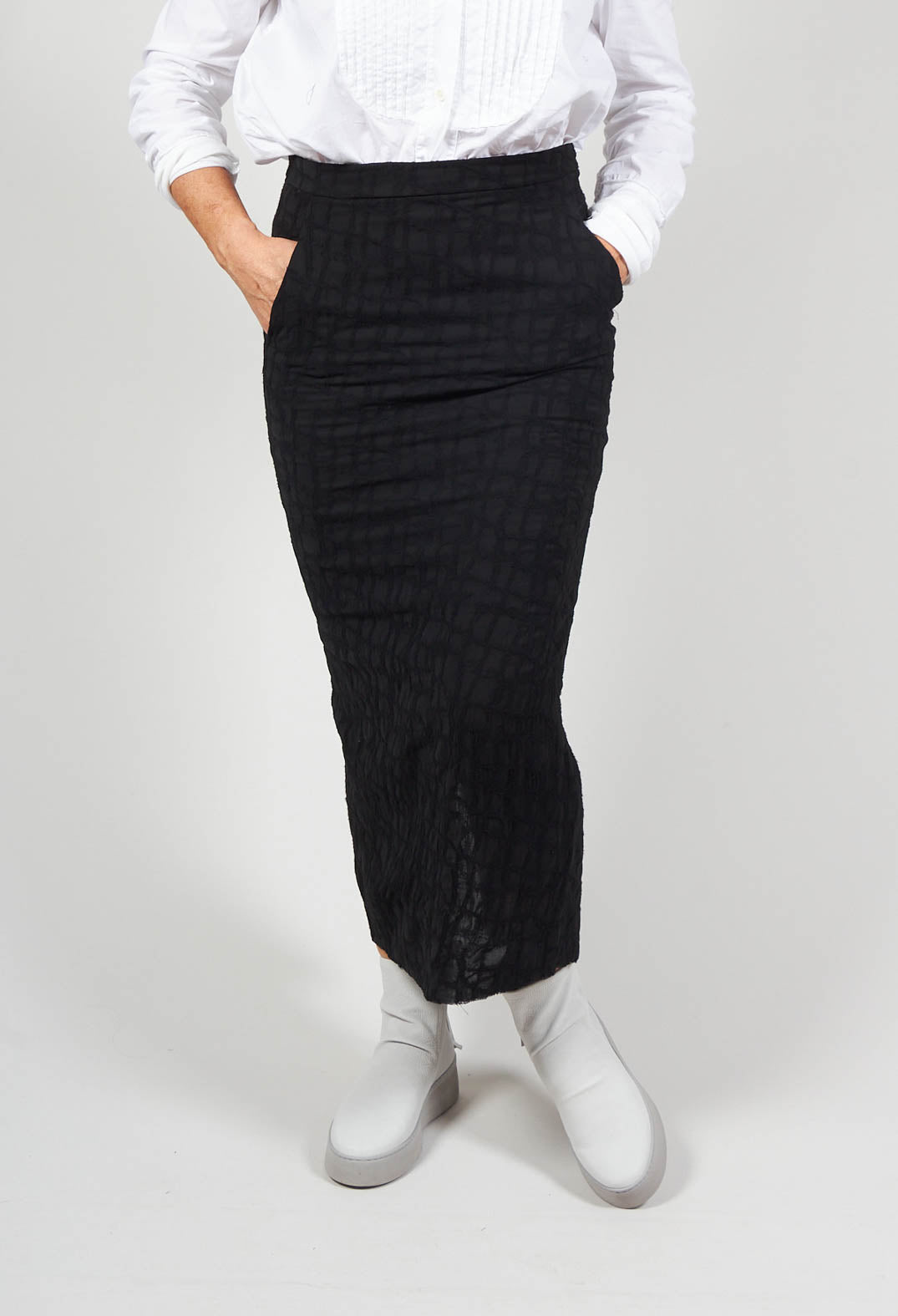 Silky Slim Skirt with Split in Black