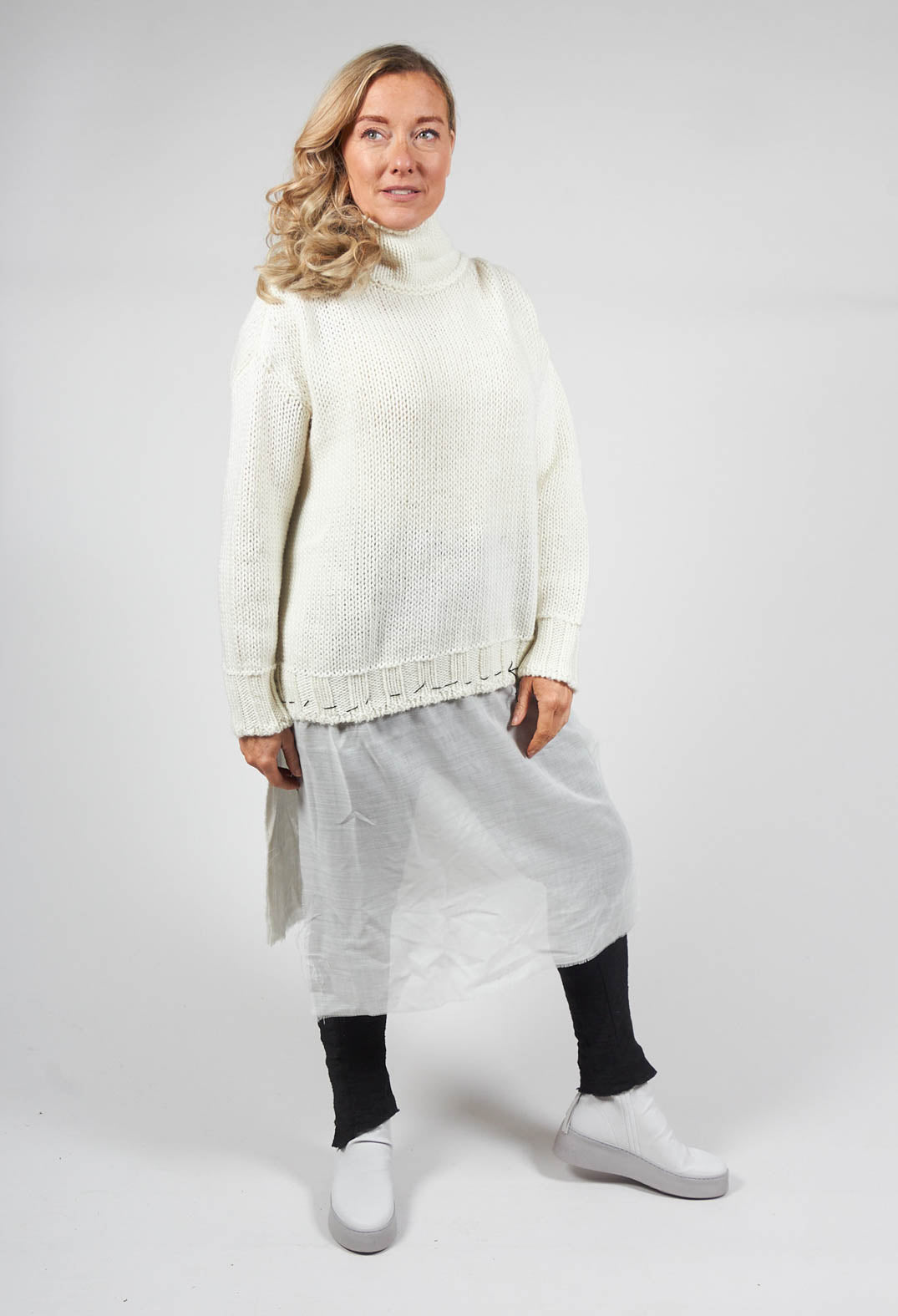 Seamed Sweater with Gauze in Cream