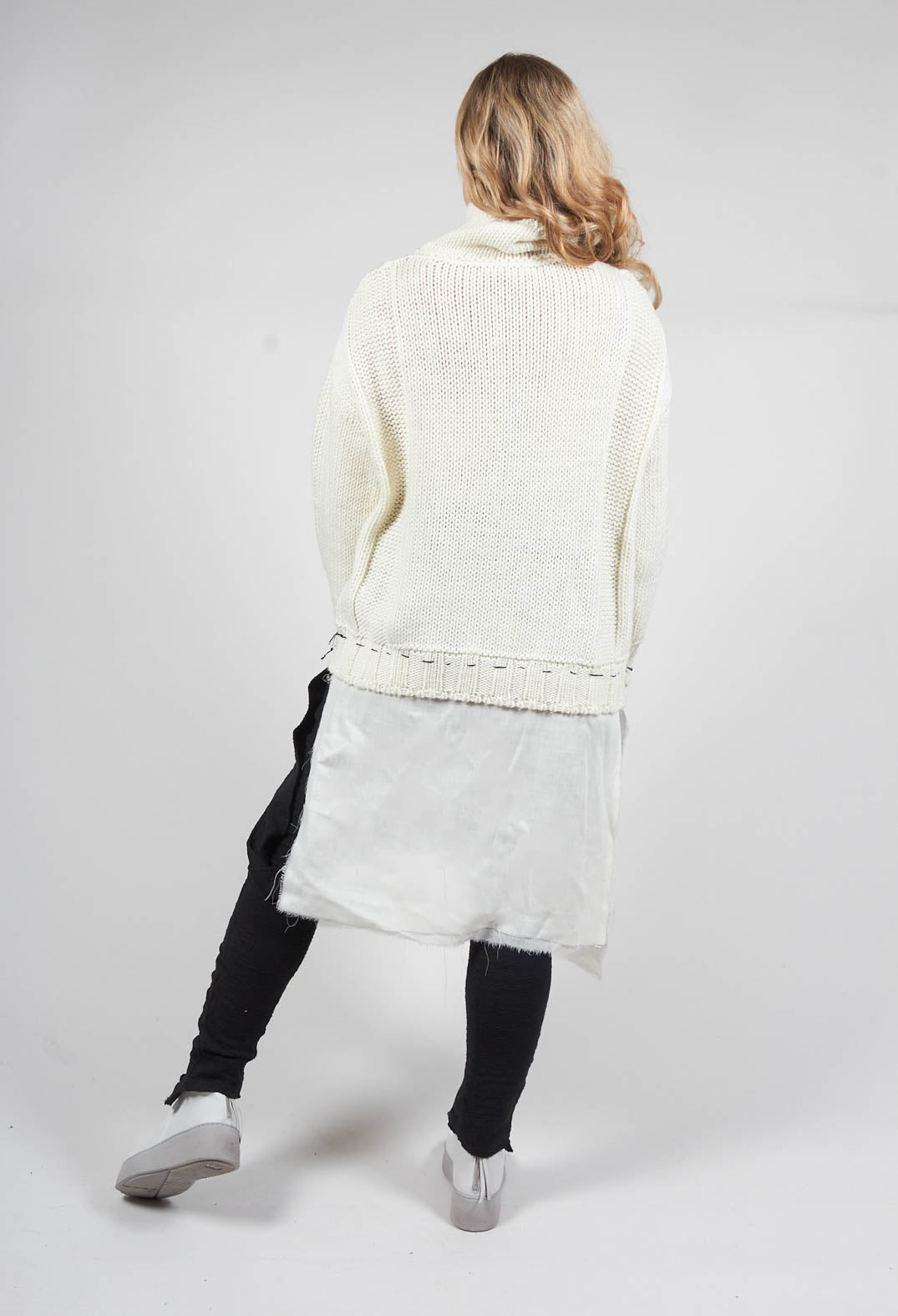 Seamed Sweater with Gauze in Cream