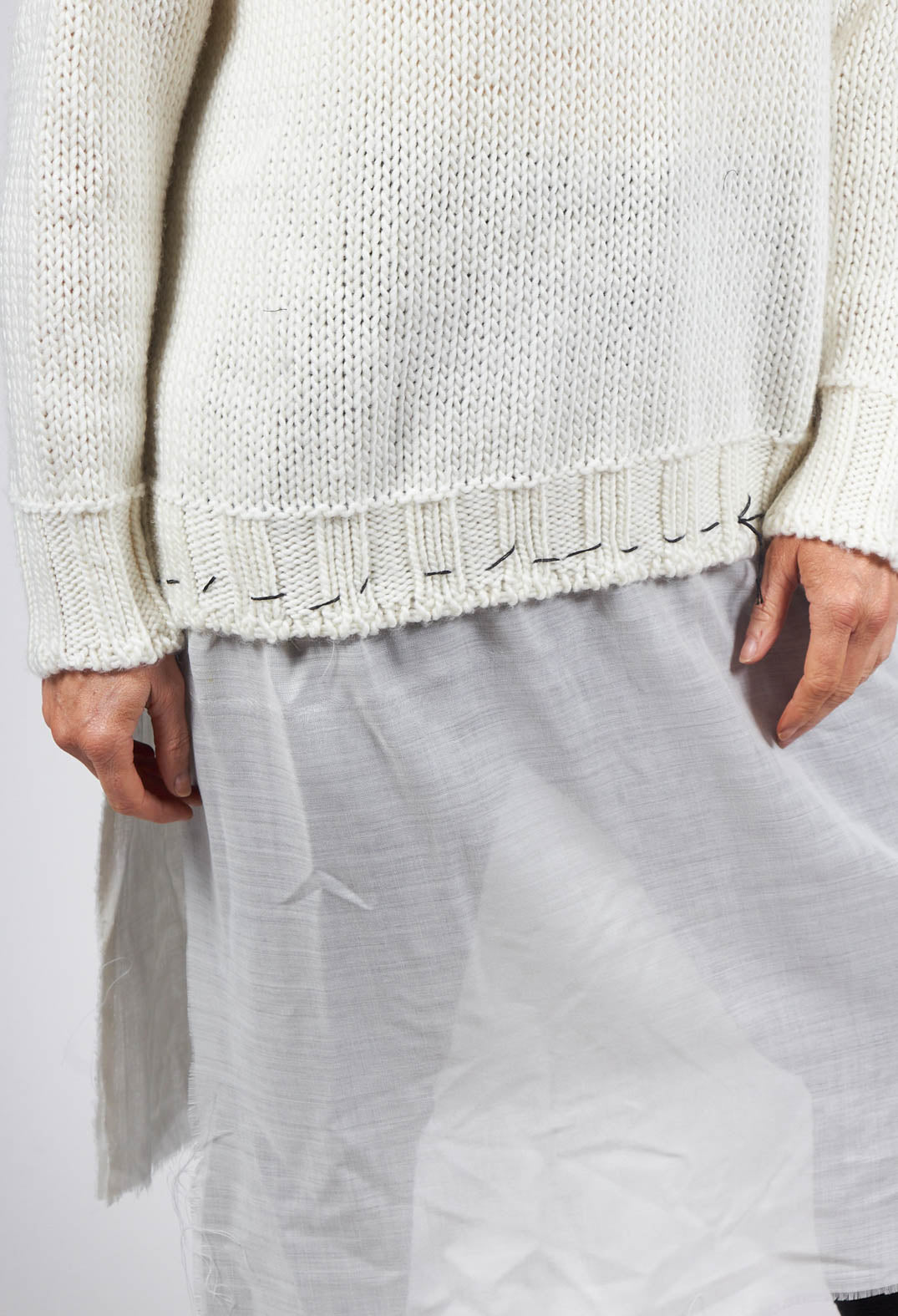 Seamed Sweater with Gauze in Cream
