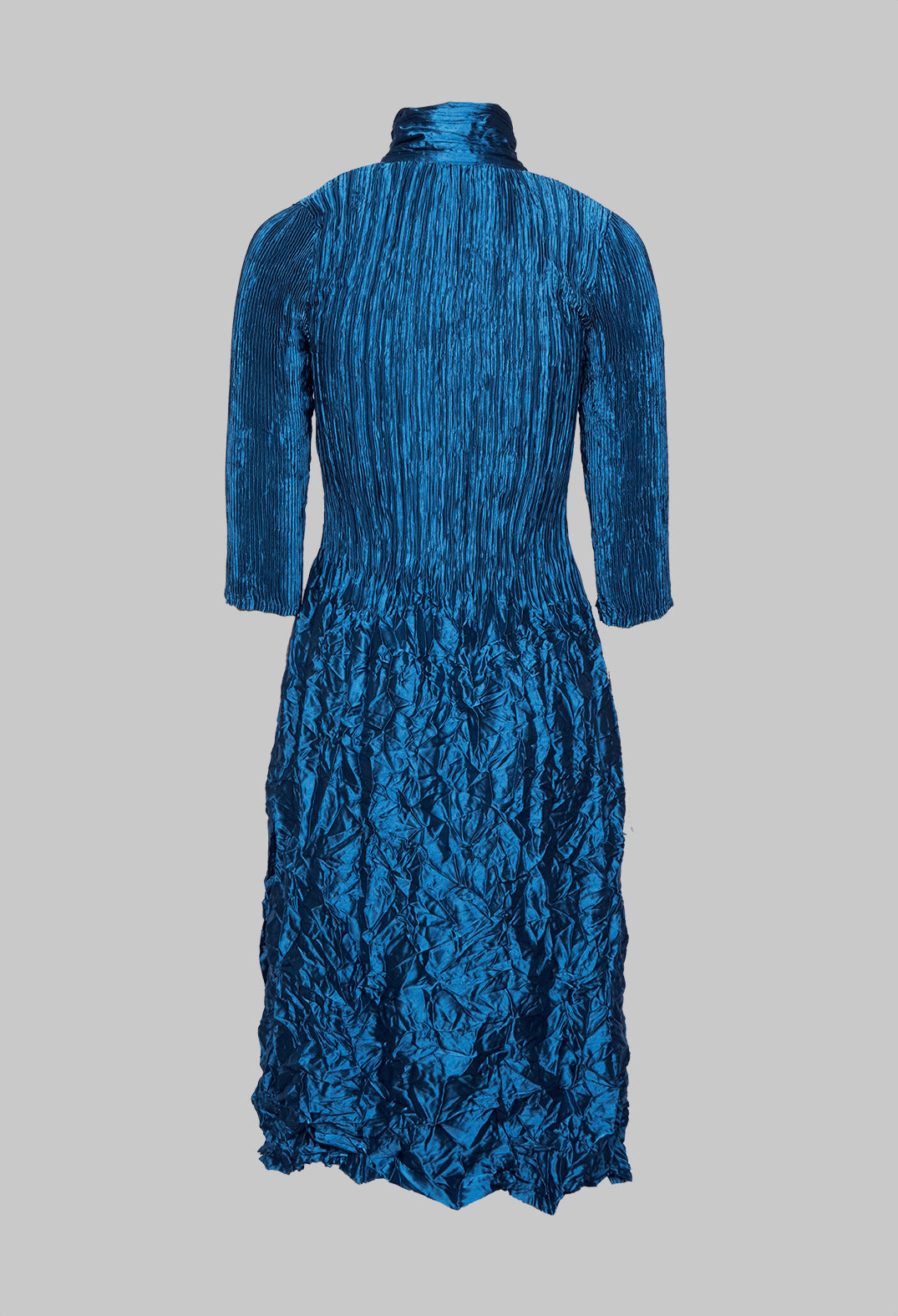 Metallic Nehru Coat Dress in Steel Blue