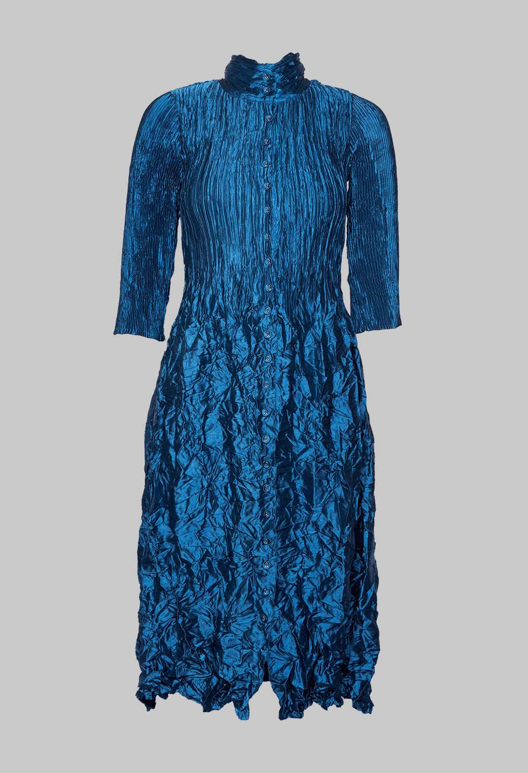 Metallic Nehru Coat Dress in Steel Blue