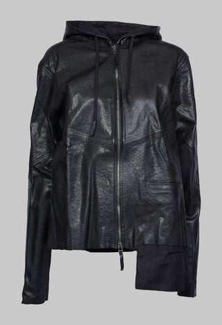 Hooded Leather Jacket in Black