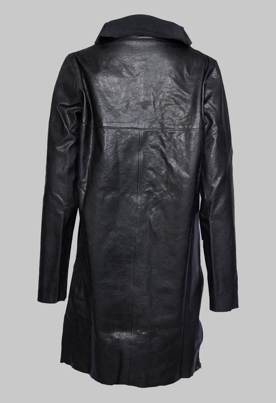 Longline Zip Up Leather Jacket in Black