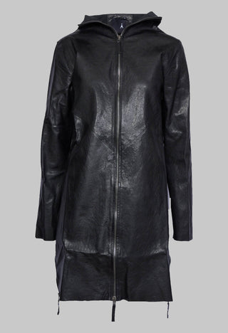 Longline Zip Up Leather Jacket in Black