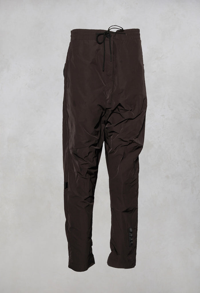 Drop Crotch Trousers with Elasticated Waist and Drawstring in Mocca