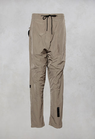 Drop Crotch Trousers with Elasticated Waist and Drawstring in Walnut