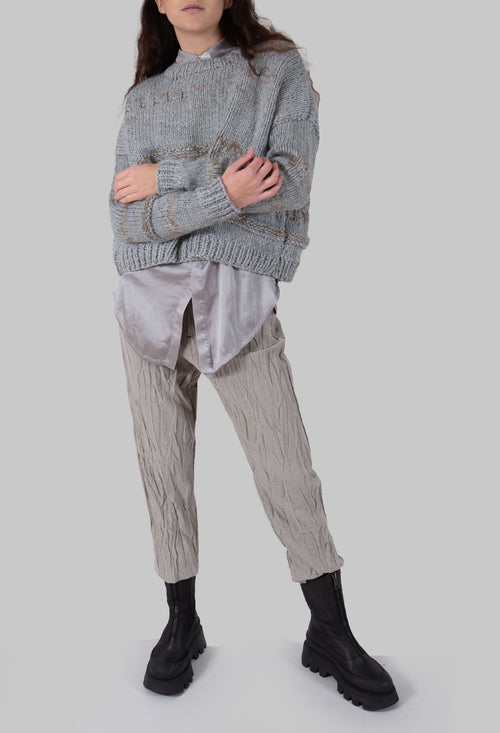 Loose Fit Crinkled Trousers in Beige