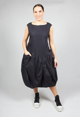 Tulip Hem Dress with Large Pockets in Black