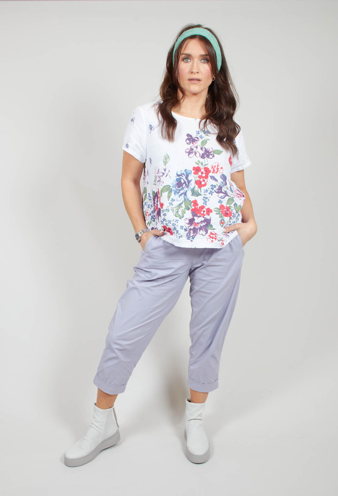 Multi Coloured Placement Print Top in White