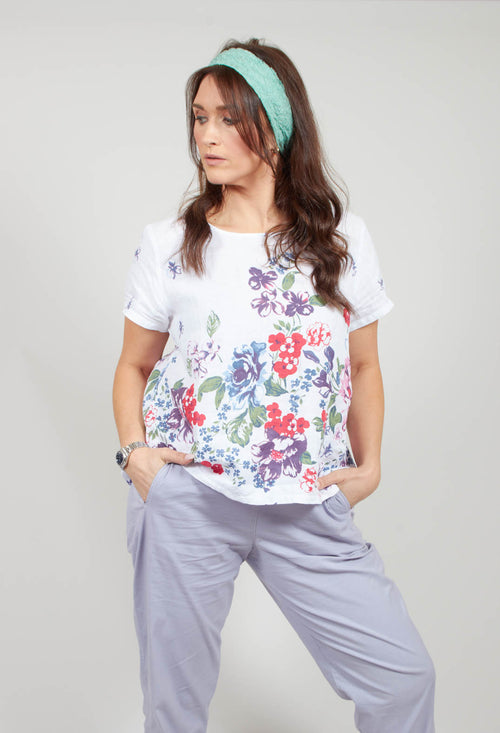 Multi Coloured Placement Print Top in White