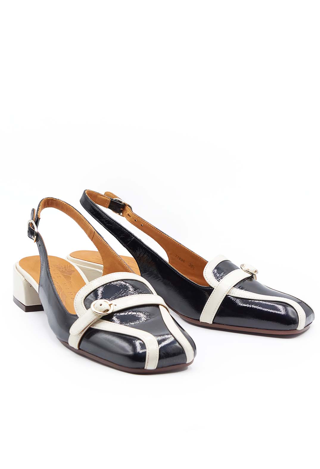 Buckle Strap Kitten Heel Sandal in Black and White